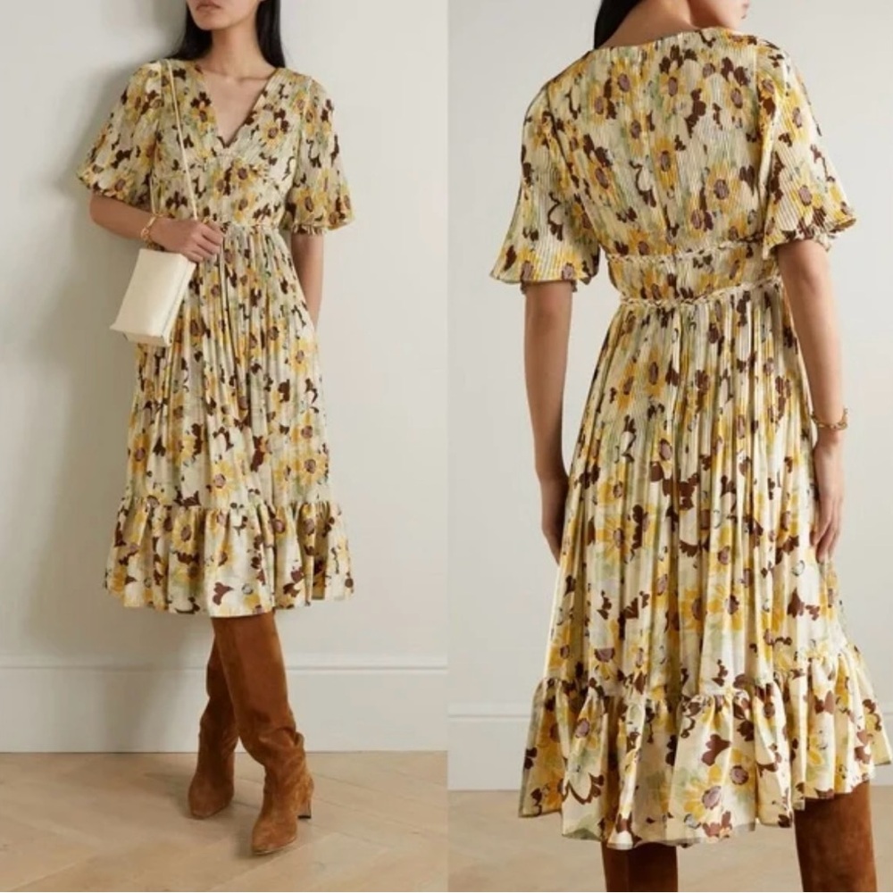 NWOT Polo Ralph Lauren Floral Pleated Satin Dress Spring Buttercup Floral size 6